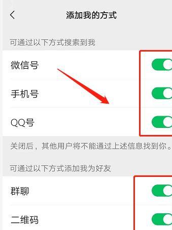 打开添加权限，在添加我的方式页面，打开需要设置的好友添加方式即可